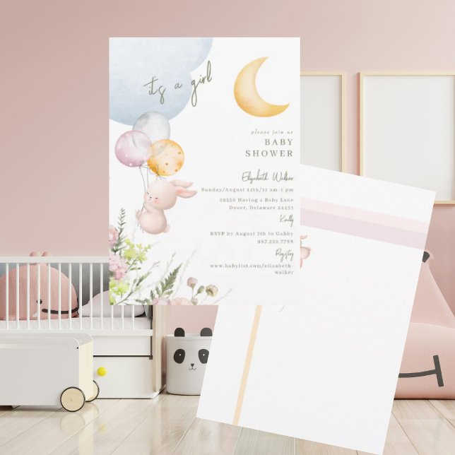 Cute Bunny It's a Girl Baby Shower III Invitation (Creator Uploaded)