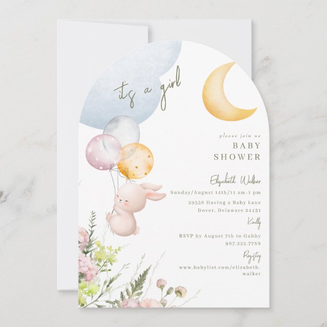 Cute Bunny It's a Girl Baby Shower Invitation (Front)