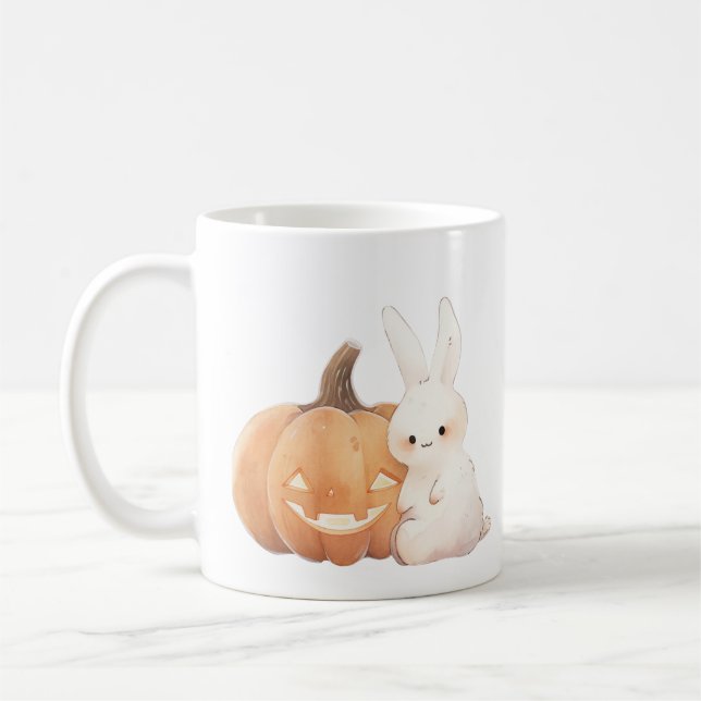 Cute Bunny & Jack O' Lantern  Coffee Mug (Left)