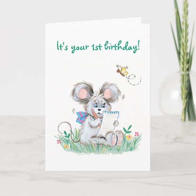 Cute Bunny Kids First Birthday Card (Front)