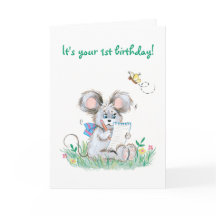 Cute Bunny Kids First Birthday Card