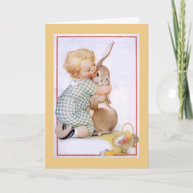 Cute Bunny Kiss Vintage Easter Card (Front)