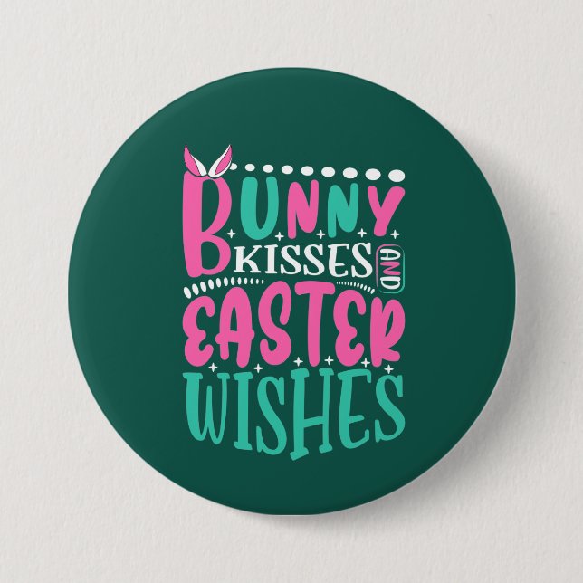 cute bunny kisses Easter wishes 7.5 Cm Round Badge (Front)