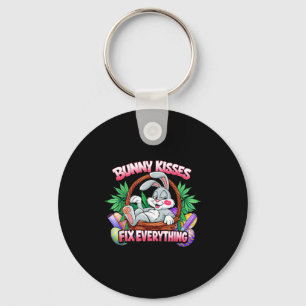 Cute bunny kisses fix everything funny rabbit key ring