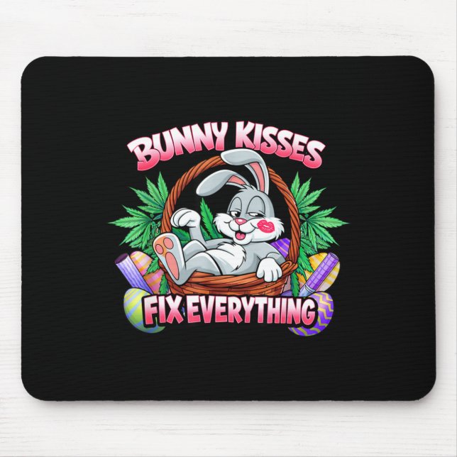 Cute bunny kisses fix everything funny rabbit mouse mat (Front)