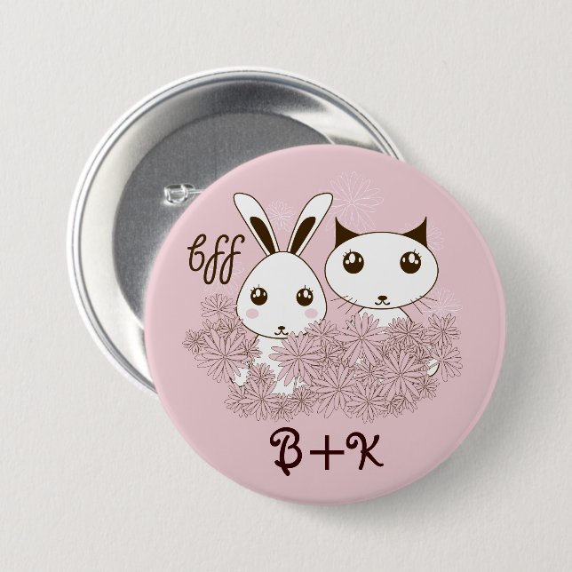Cute Bunny Kitten Animal Friends Pink Girls Kids 7.5 Cm Round Badge (Front & Back)