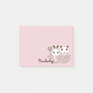 Cute Bunny Kitten Animal Friends Pink Girls Kids Post-it Notes