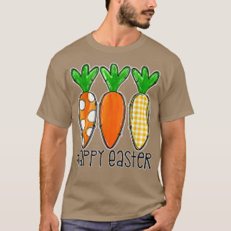Cute Bunny Leopard Plaid Carrots Egg Hunting Happy T-Shirt