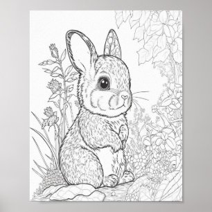 Cute Bunny Line Art Colour Me In Project for Kids Poster
