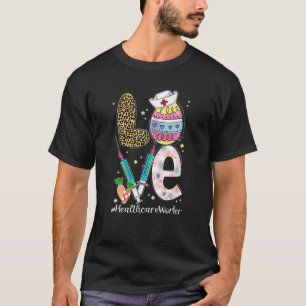 Cute Bunny Love Healthcare Worker Leopard Easter C T-Shirt