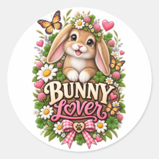 Cute Bunny Lover Floral Cottage Garden Rabbit Classic Round Sticker