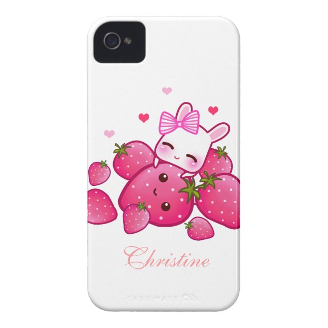 Cute bunny loves kawaii strawberry - Personalised Case-Mate iPhone Case (Back)