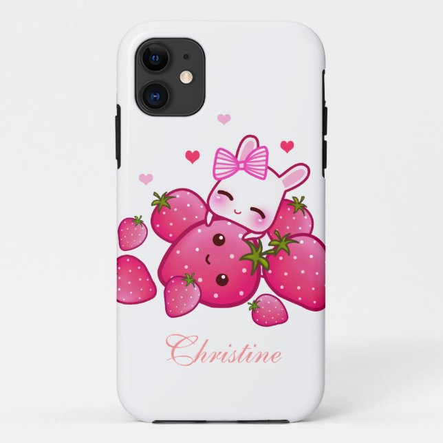 Cute bunny loves kawaii strawberry - Personalised Case-Mate iPhone Case (Back)