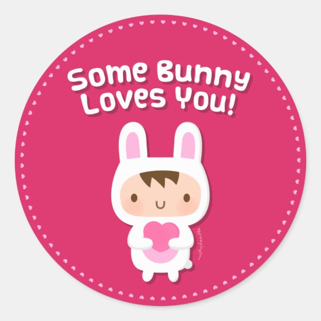 Cute Bunny Loves You Love Confession Classic Round Sticker (Front)
