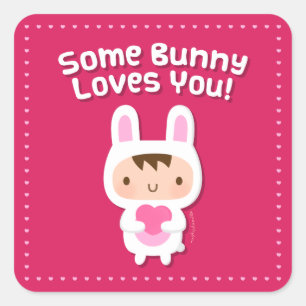Cute Bunny Loves You Love Confession Pink Square Sticker
