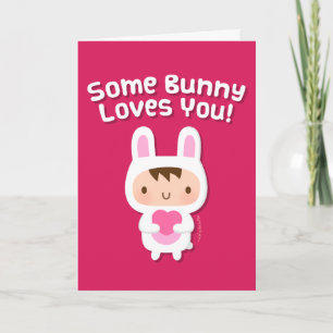 Cute Bunny Loves You Valentines Day Greeting Holiday Card