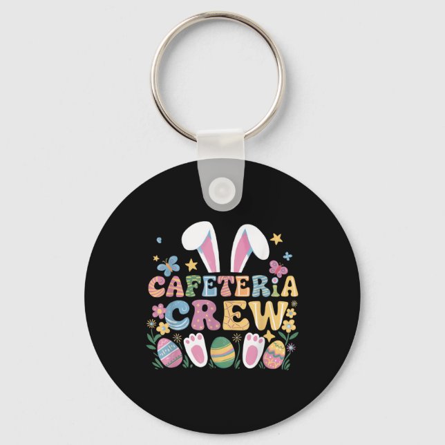 Cute Bunny Lunch Lady Cafeteria Crew Happy Easter  Key Ring (Front)