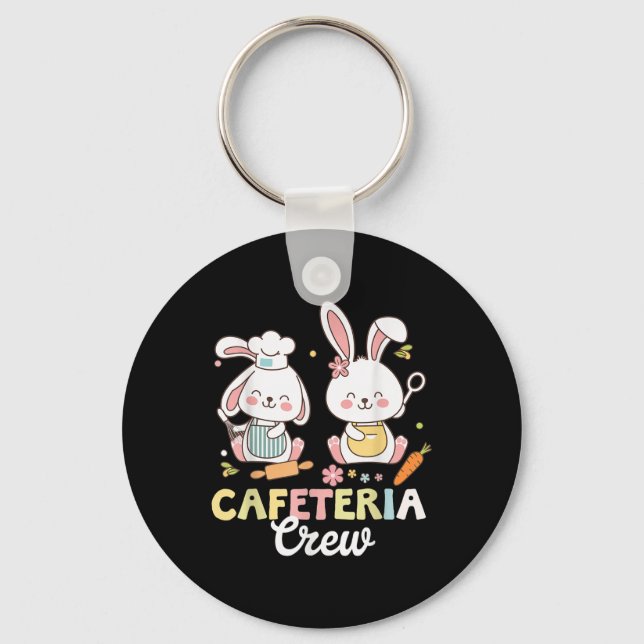 Cute Bunny Lunch Lady Cafeteria Crew Happy Easter  Key Ring (Front)