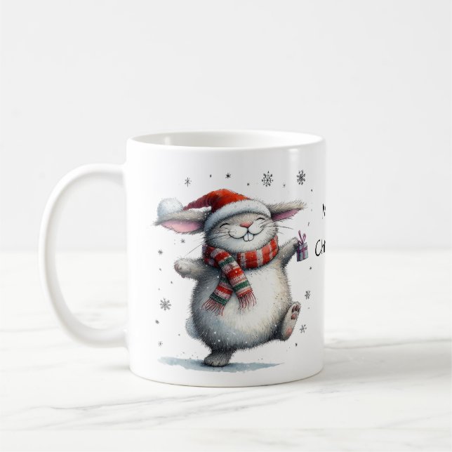 Cute Bunny Merry Christmas Coffee Mug (Left)