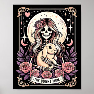 Cute bunny mom tarot card skeleton moon with stars poster