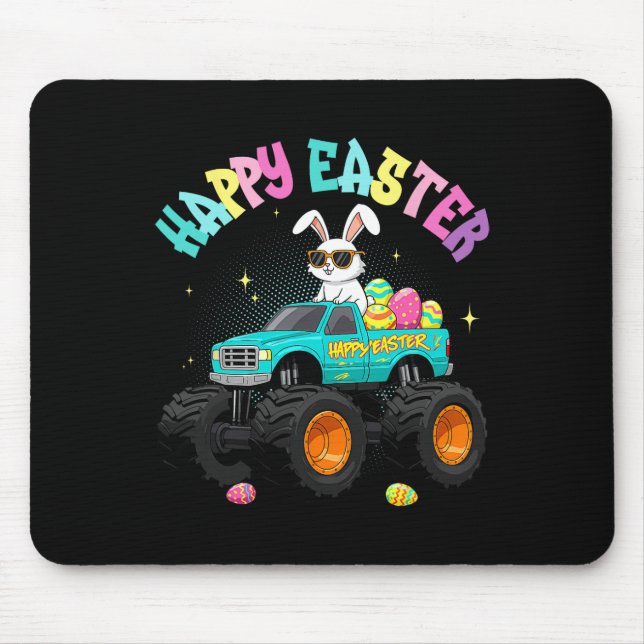 Cute Bunny Monster Truck Happy Easter For Kids Boy Mouse Mat (Front)