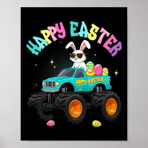 Cute Bunny Monster Truck Happy Easter For Kids Boy Poster