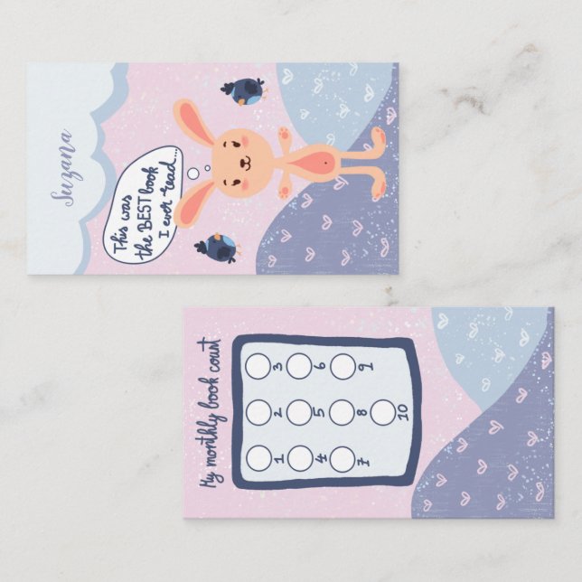 Cute Bunny Monthly Book Count Loyalty Card (Front/Back)