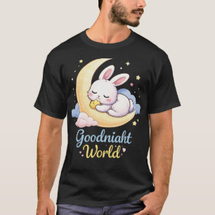 Cute Bunny Moon Goodnight World Cartoon Design T-Shirt