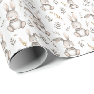 Cute Bunny Neutral Grey Baby's Wrapping Paper