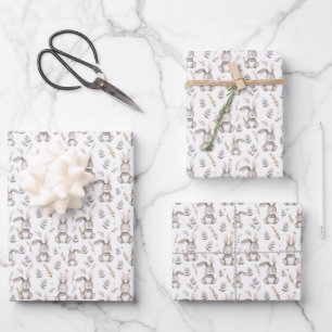 Cute Bunny Neutral Grey Baby's Wrapping Paper Sheet