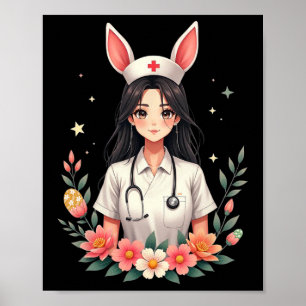 Cute Bunny Nurse Anime Girl Easter Medical Istant Poster