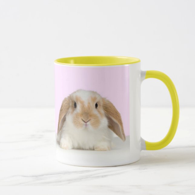 Cute bunny on a yellow-edged mug (Right)