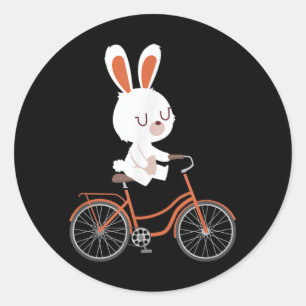Cute Bunny On Bike Rabbit Cycling Bicycle Bunny Classic Round Sticker