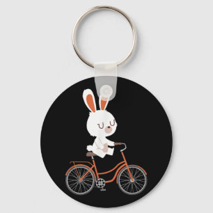 Cute Bunny On Bike Rabbit Cycling Bicycle Bunny Key Ring