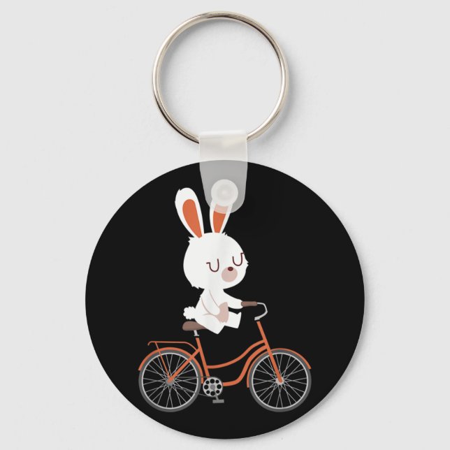 Cute Bunny On Bike Rabbit Cycling Bicycle Bunny Key Ring (Front)
