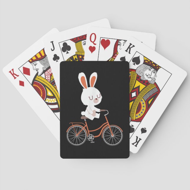 Cute Bunny On Bike Rabbit Cycling Bicycle Bunny Playing Cards (Back)