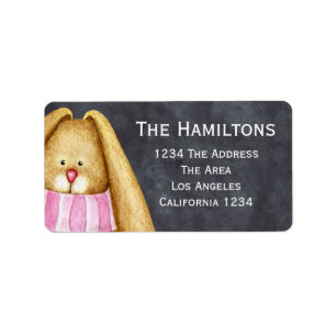 Cute Bunny On Black Watercolor Background Label