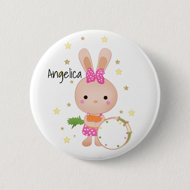 Cute, Bunny, paddle, birthday, greeting, invitati 6 Cm Round Badge (Front)