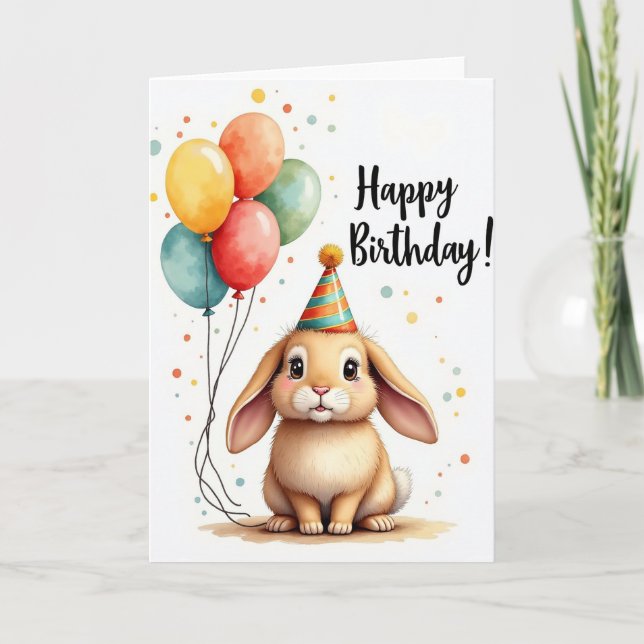 Cute Bunny Party Hat Card (Front)