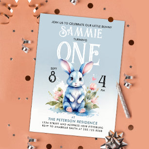 Cute Bunny Pastel Floral Birthday Party Watercolor Invitation