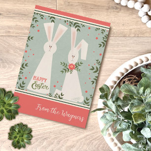 Cute Bunny Pastel Floral Happy Easter Custom Card