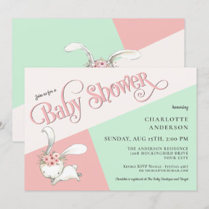 Cute Bunny Pastel Girl Baby Shower Invitation