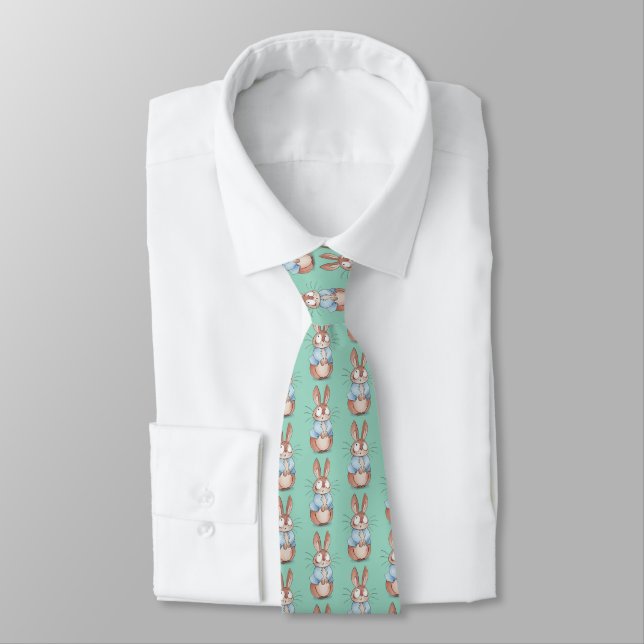 Cute Bunny Pattern Neck Tie | Fun Easter & Animal  (Tied)