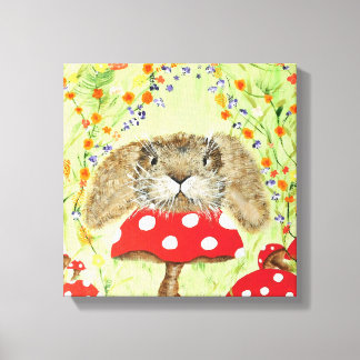Cute Bunny peeping over Toadstool Canvas