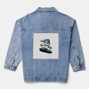 Cute Bunny Performing Snowboarding Trick Kids East Denim Jacket