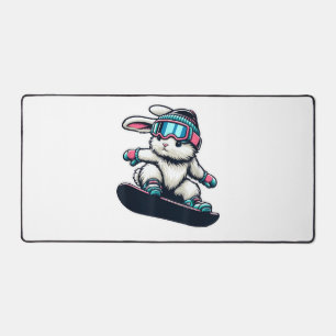 Cute Bunny Performing Snowboarding Trick Kids East Desk Mat