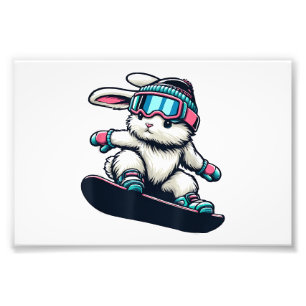 Cute Bunny Performing Snowboarding Trick Kids East Photo Print