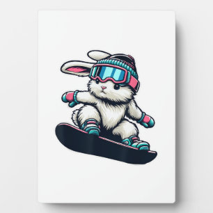 Cute Bunny Performing Snowboarding Trick Kids East Plaque
