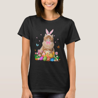 Cute Bunny Persian Cat & Easter Egg Basket Easter  T-Shirt