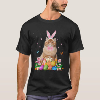 Cute Bunny Persian Cat & Easter Egg Basket Easter  T-Shirt